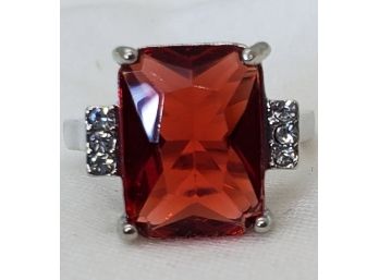 Size 8 Beautiful Silver Plated Faux Ruby Ring