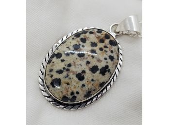 16' Sterling Silver Plated Necklace With A Lovely 1 1/4' X 7/8' Dalmatian Jasper Stone ~ 12.14 Grams