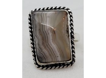 Size 7 Sterling Silver Plated Ring With Lovely Crazy Lace Agate