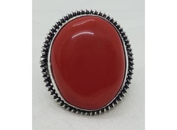 Beautiful Size 8 Silver Plated Coral Ring