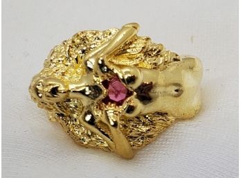 Size 8 Gold Tone Ring With A Nude Woman Holding A Faux Ruby Heart