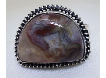 Beautiful Size 8 Sterling Silver Plated Ring With A Crazy Lace Agate ~ 7/8' X 3/4'