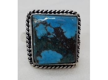Size 7 Sterling Silver Plated Ring With Wonderful Natural Turquoise Stone