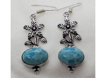 Pair Of Silver Plated Earrings With Robins Egg Blue Tone Stones