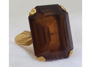 Lovely 'Park Lane' Gold Tone Ring With Huge Smokey Brown Stone