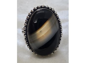 Size 8 Silver Plated Gorgeous Septarian Gemstone 7/8' X 9/16'