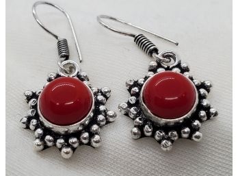 Pair Of Silver Plated Coral Earrings