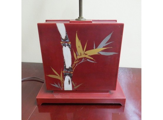 Wonderful Maruni Lacquerware Occupied Japan Metal Block Bamboo Table Lamp In Cinnabar Red