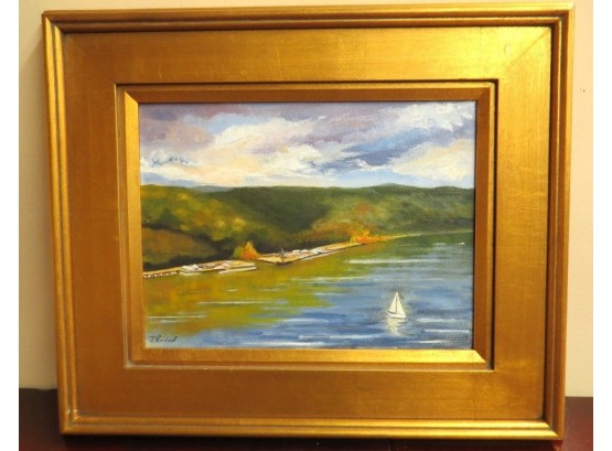 Late 20th C. Oil On Canvas, Hudson River Sailboat - J. Pritchard - Gorgeously Framed, Very Attractive.