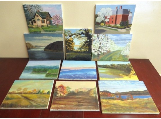 Lot Of 11 Unsigned Oil On Canvas Paintings By Karen Markeloff, Poughkeepsie NY Landscapes