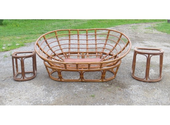 Large Rattan 2pc Papasan Sofa Sectional Frame With 2 End Tables