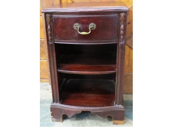 Acanthus Leaf Decorated Reddish Mahogany Hued Night Stand With One Drawer C.1920's-40's