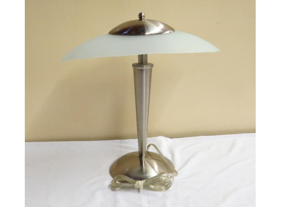 A Unique Metal Table Lamp With Glass Shade - In Working Condition