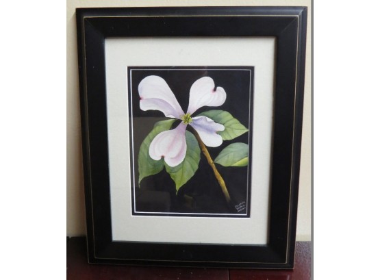 Framed Watercolor By Christine Boldrin-Hobson Of Dogwood, 14' X 17' In Size.