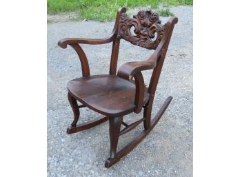 Baroque Griffin Or North Face Carved Oak Rocker Late 19th C.