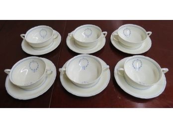 Colbrook By Royal Worcester England Bone China Double Handled Cups & Saucers (6) Total