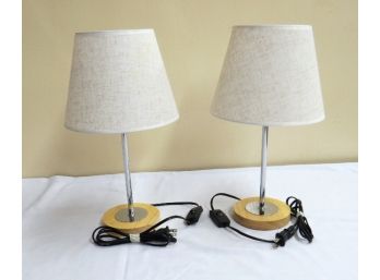 A Pair Of Metal & Wood Table Lamps - In Working Condition
