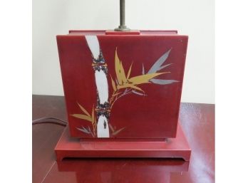 Wonderful Maruni Lacquerware Occupied Japan Metal Block Bamboo Table Lamp In Cinnabar Red