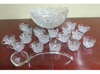 Big! Victorian Era EAPG Punchbowl W/cups & Glass Ladle - Fostoria Glass No. 1704 Rosby, Duncan & Sons, Etc.