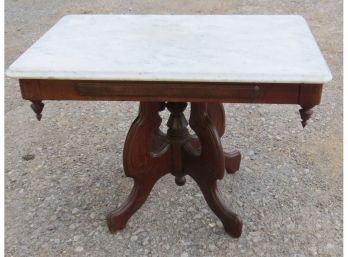 Victorian Era Walnut And Marble Top Parlor Table 1870's-80's Era