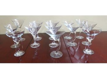 Large Lot Of 13 Clear Glass Fancy Martini & Margarita Drink Glasses - Eclectic Mix