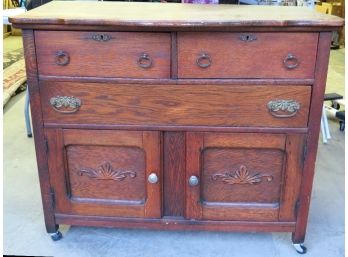 Victorian Oak Buffet / Server With Storage Drawer And Cabinet Storage