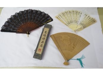 Lot Of 3 Vintage Asian/Oriental Silk Fans