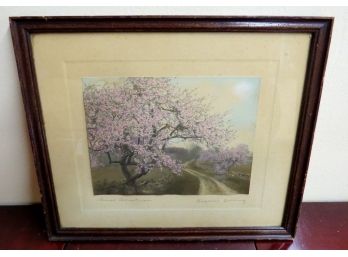 Original Framed Wallace Nutting - Titled 'Rural Sweetness' Cherry Tree's In Blossom