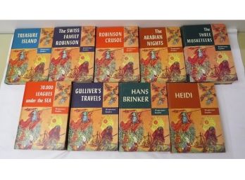 Set Of 9 Windermere Hardcover Books - Treasure Island, Heidi, Gulliver's Travels, 20,000 Leagues, Etc.