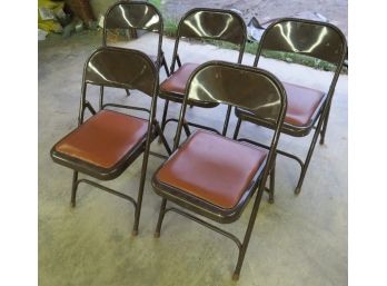 Group Of 5 Folding Metal Chairs With Cushioned Seats