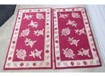 Matching Pair Pink & Cream Floral Throw Or Area Rugs 4ft X 2ft 4in
