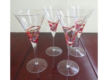 Lot Of 4 Matching Crizzled Caramel & Candy Apple Red Martini Glasses - Possibly Royal Doulton Saturn