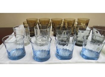 20pc Lot Of Rocks Glasses Mixed Variety Smoke, Blue & Clear