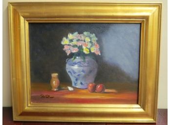 Don Rothman Oil On Board - 'Tea Roses In Chinese Vase' - Beautifully Framed 21' X 17'