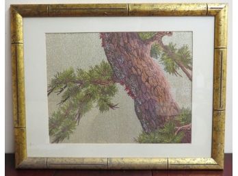 Woven Silk Portrait Asian Conifer In Forest, Incredible Detail Perfect Execution And Design