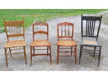 Lot Of 4 Mixed Country Caned Chairs - The Perfect Set For That Shabby Chic Table Look
