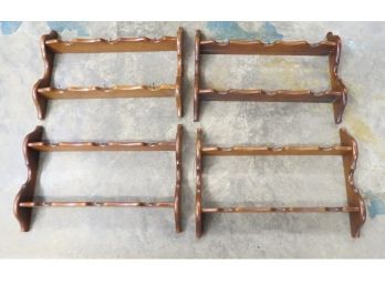 Four (4) Matching Hanging Plate / Teacup & Saucer Racks In Pine.