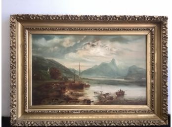 Signed Oil Painting Of A Ship In The Water
