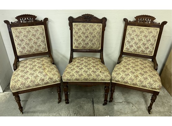 Three Victorian Walnut Hip Rest Side Chairs