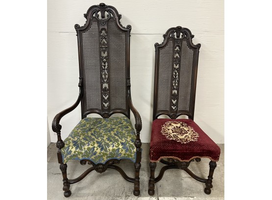 His And Hers Cane Back Walnut Throne Chairs Circa 1860