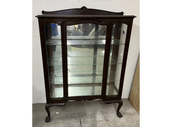 Mirror Back One Door Mahogany Crystal Cabinet With Ball And Claw Feet