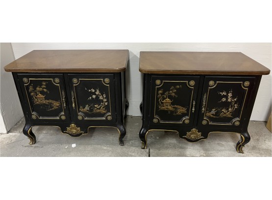 Pair Of Paint Decorated And Ormolu Mounted Two Door Stands