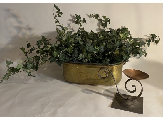 Brass Planter, Copper And Metal Candle Stick