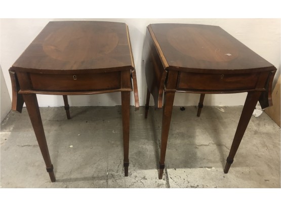 Pair Of Hand Crafted Italian Drop Leaf One Drawer Tables