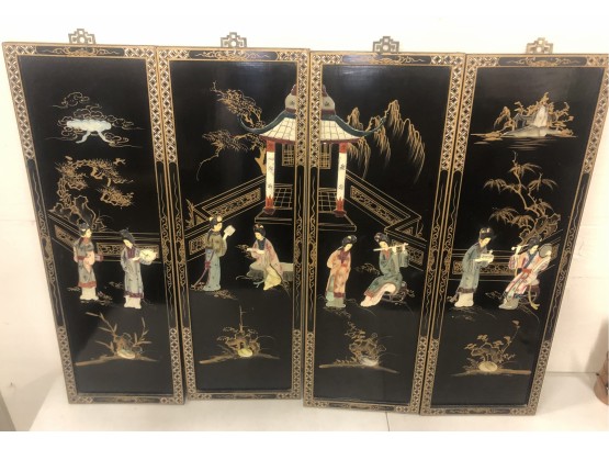 Four Oriental Lacquered Panels