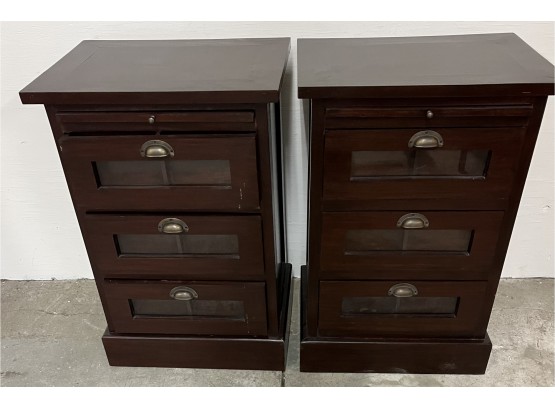 Pair Of Three Drawer Contemporary Chests With Campaign Pulls