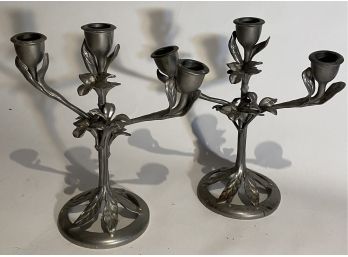Pair Of Pewter Three Arm Candlesticks- Canada
