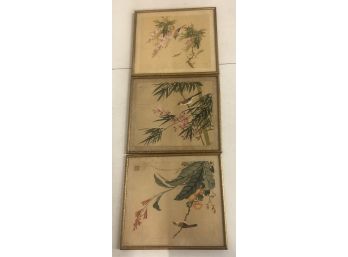 Three Framed Chinese Watercolors On Silk Circa 1950s
