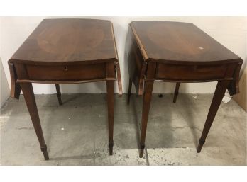 Pair Of Hand Crafted Italian Drop Leaf One Drawer Tables