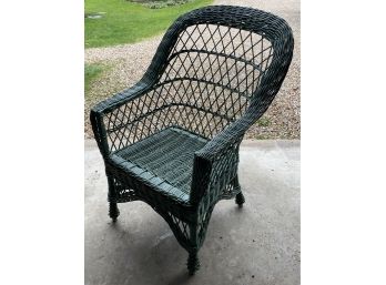 Wicker Arm Chair In Green Paint